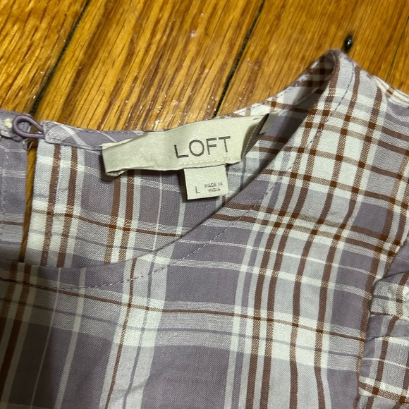 Ann Taylor LOFT  Women Frosted Lavender Plaid Ruffle Cropped Blouse, L Prairie - Picture 10 of 12